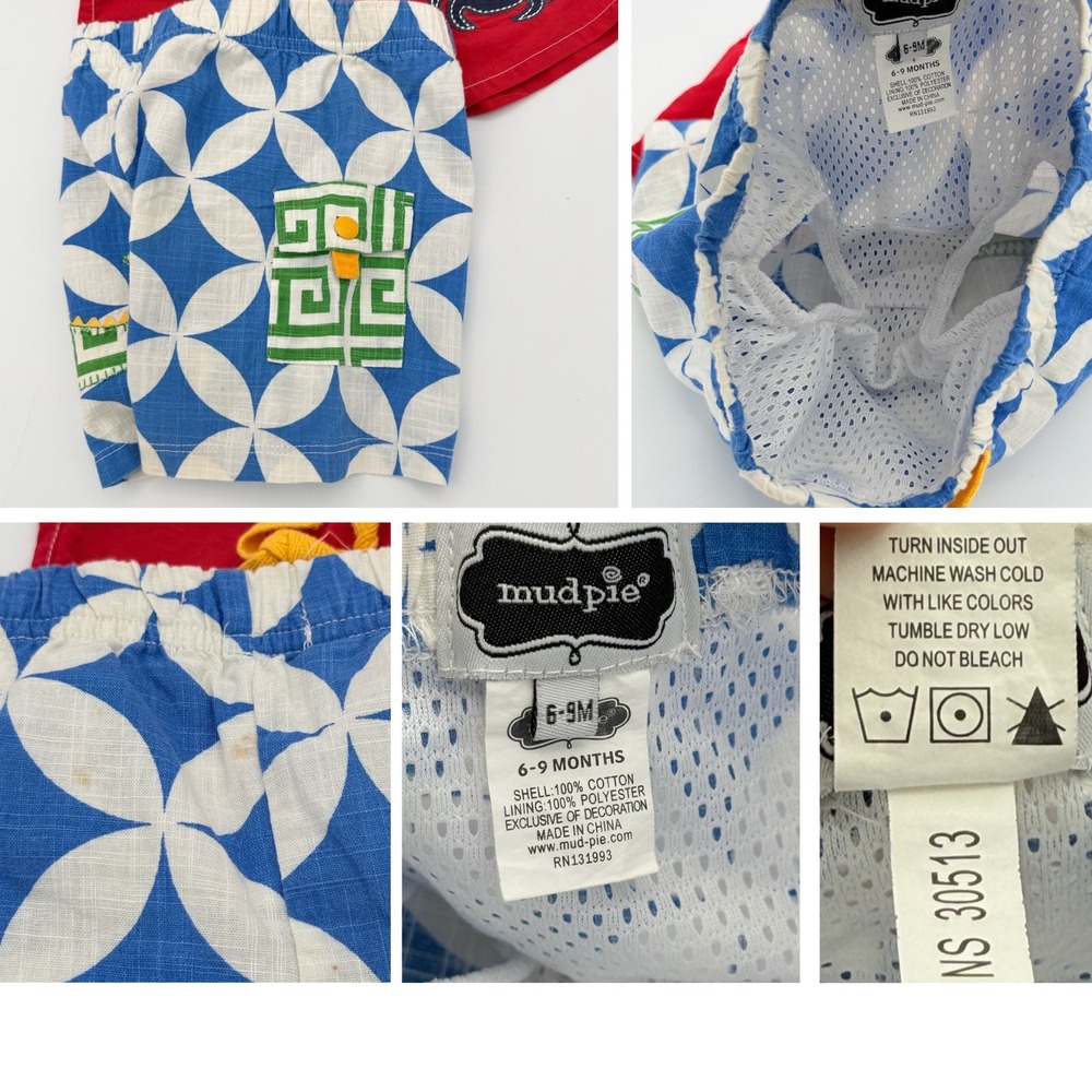 Mudpie Boutique Baby Boy 3 Pair Lot Swim Trunk Shorts 6-12M Shark Crab Alligator - Picture 7 of 9